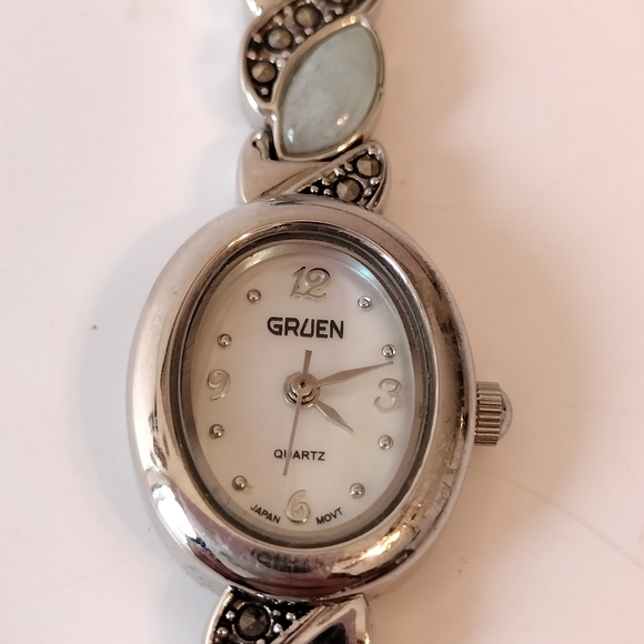 Gruen Accessories - Vintage Green Jade & Marcasite Quartz Watch